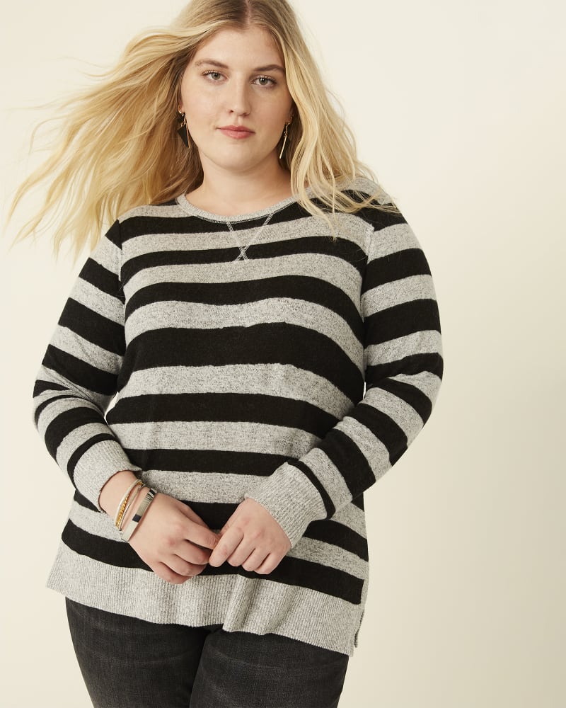 Front of plus size Mirabelle Striped Sweater Tunic by Molly&Isadora | Dia&Co | dia_product_style_image_id:177786